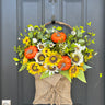 Fall Sunflower and Orange Pumpkin Burlap Basket - TwoInspireYou
