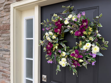 Purple Clematis Summer Wreath | Handmade Garden Front Door Decor