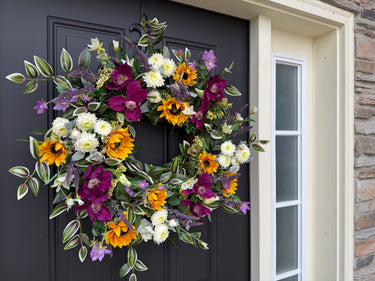 Sunflower and Purple Clematis Wreath