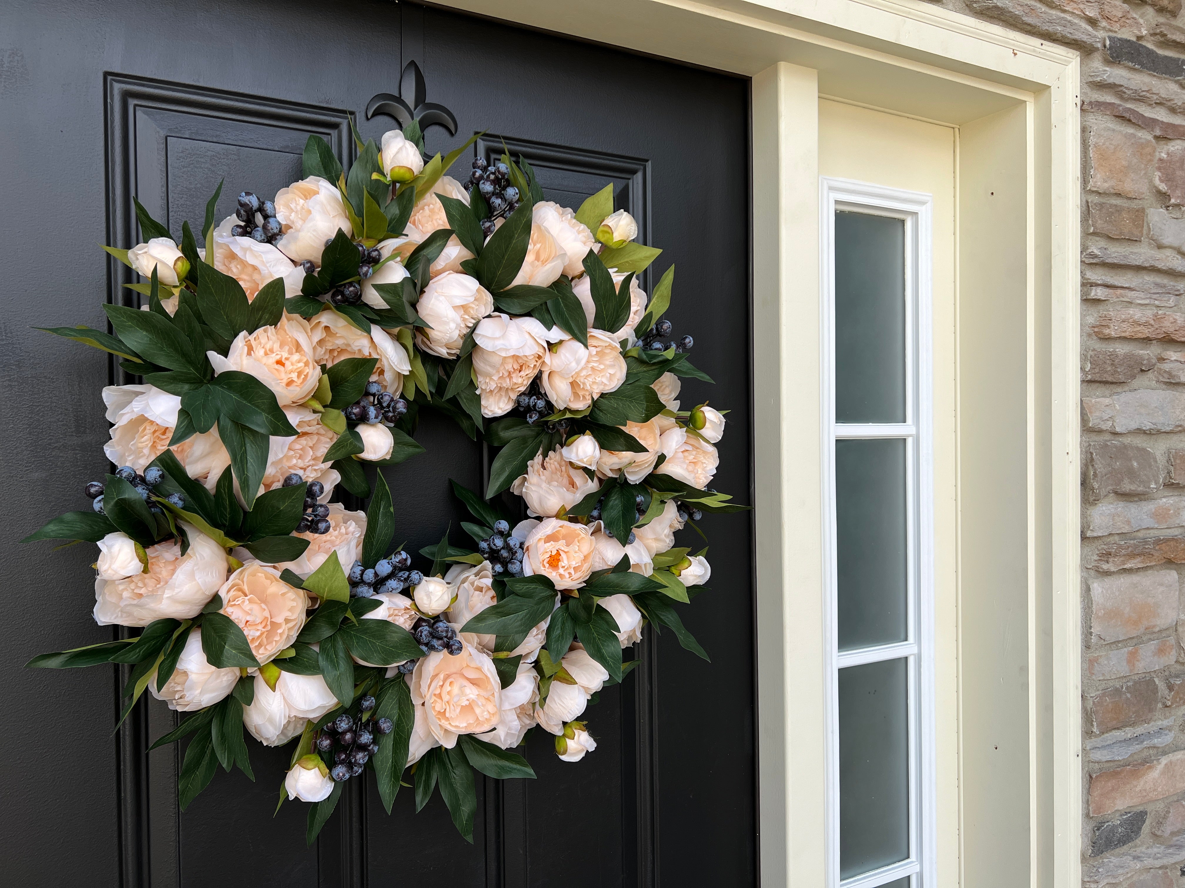 Attractive Fall Cream Peony and Blueberry Wreath