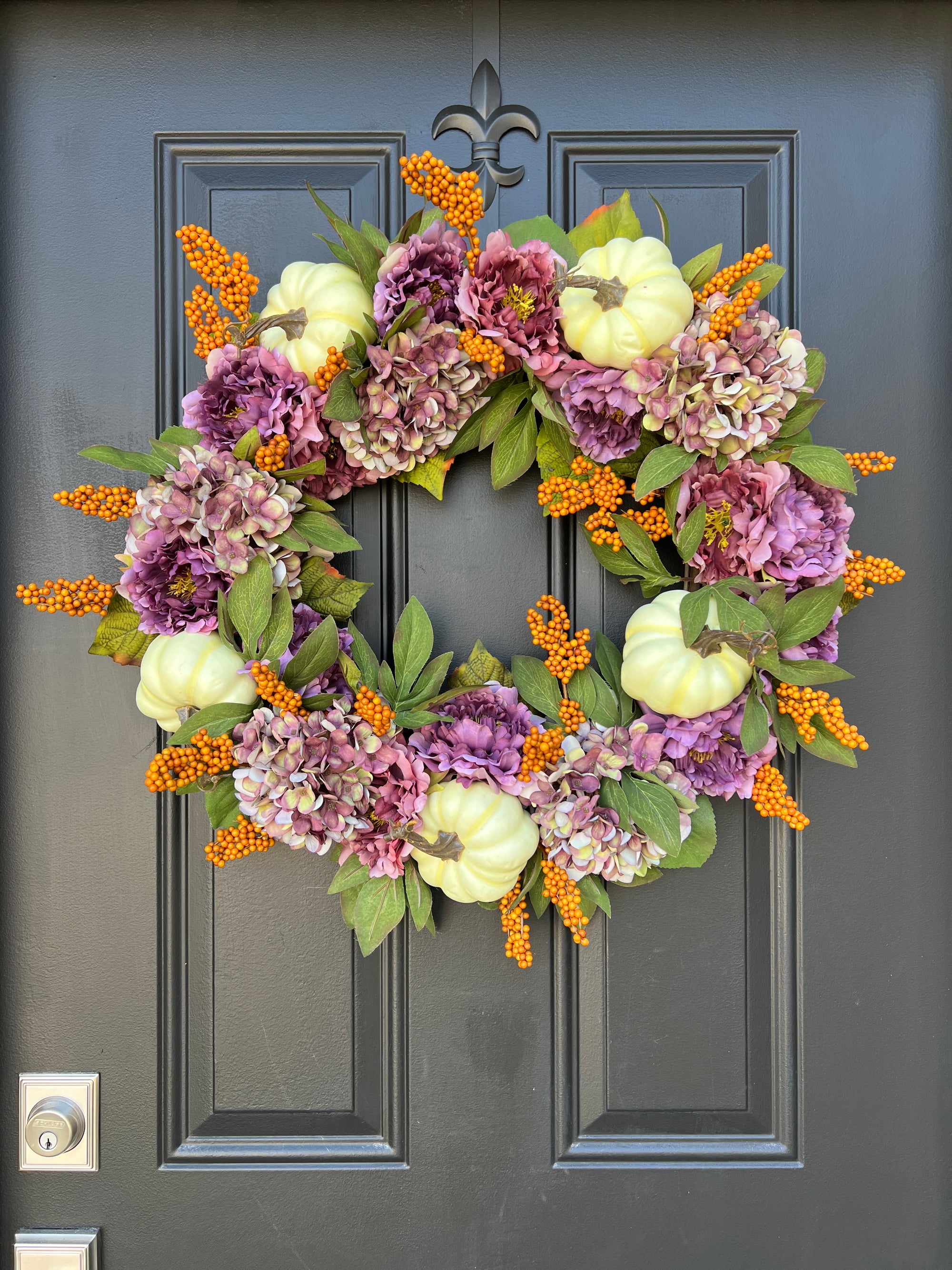 Fall Purple Hydrangea and Peony Wreath