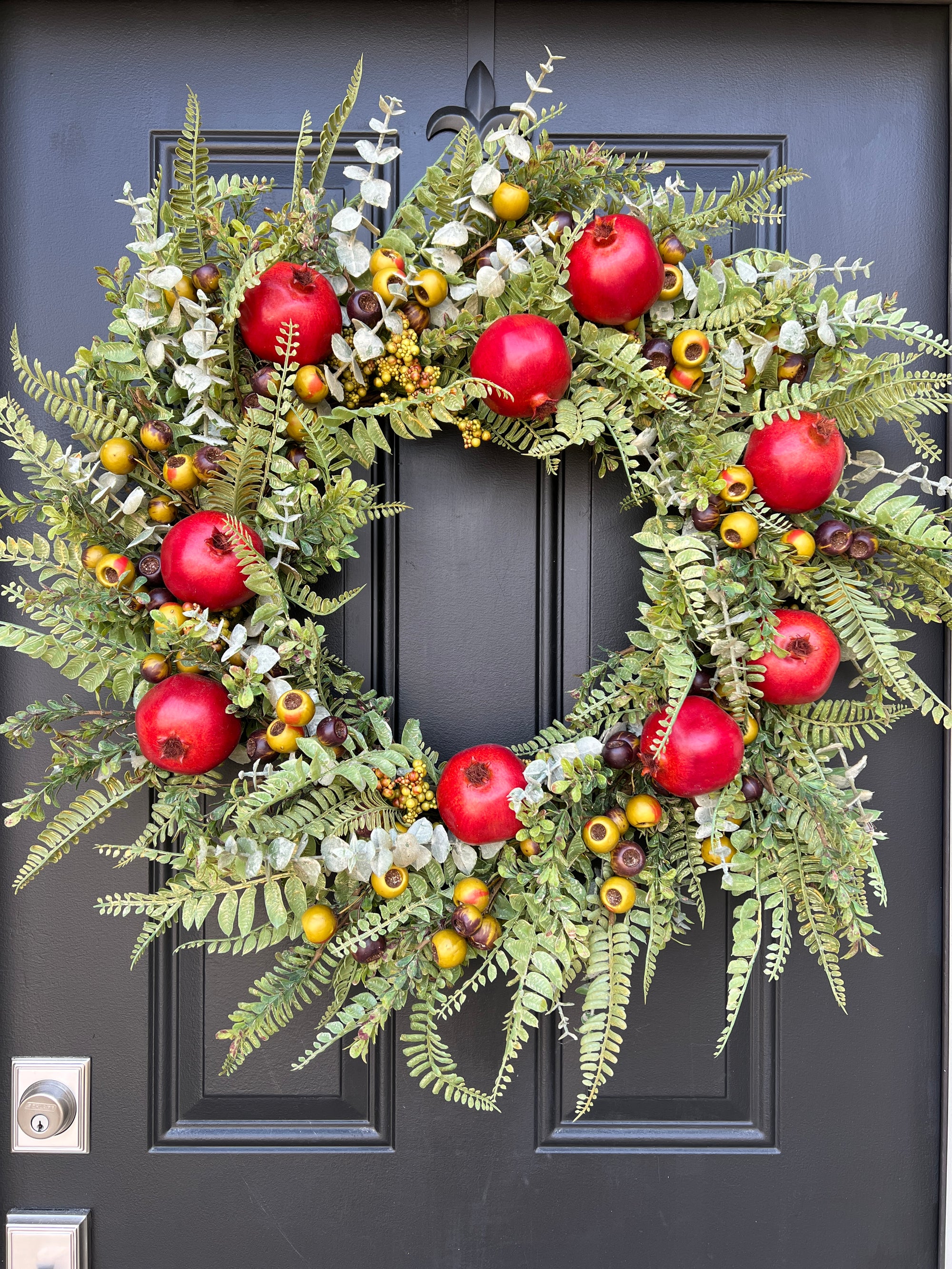 Red Pomegranate Wreath for Fall and Thanksgiving, Large Autumn Fruit Wreaths