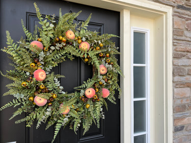 Peach Orchard Wreath for Front Door with Life-Size Fruit - TwoInspireYou