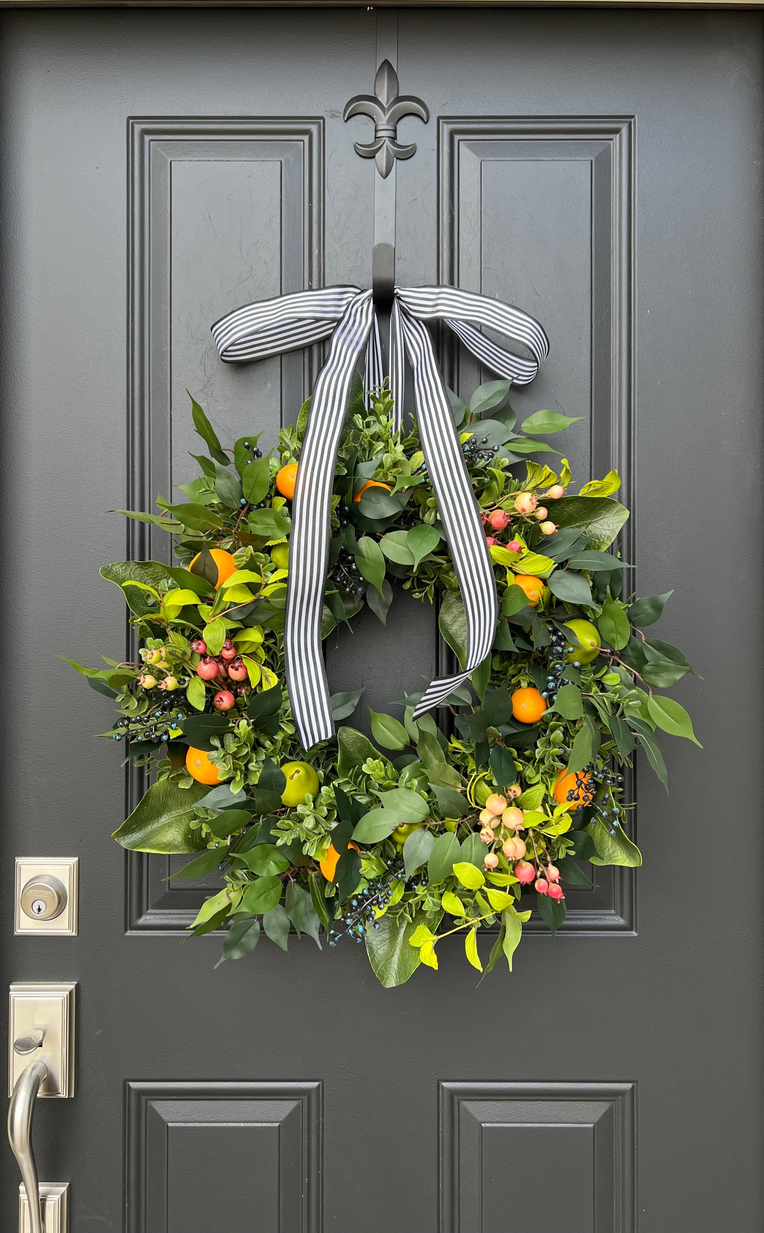 Summer Magnolia & Boxwood Wreath with Oranges and Blueberries