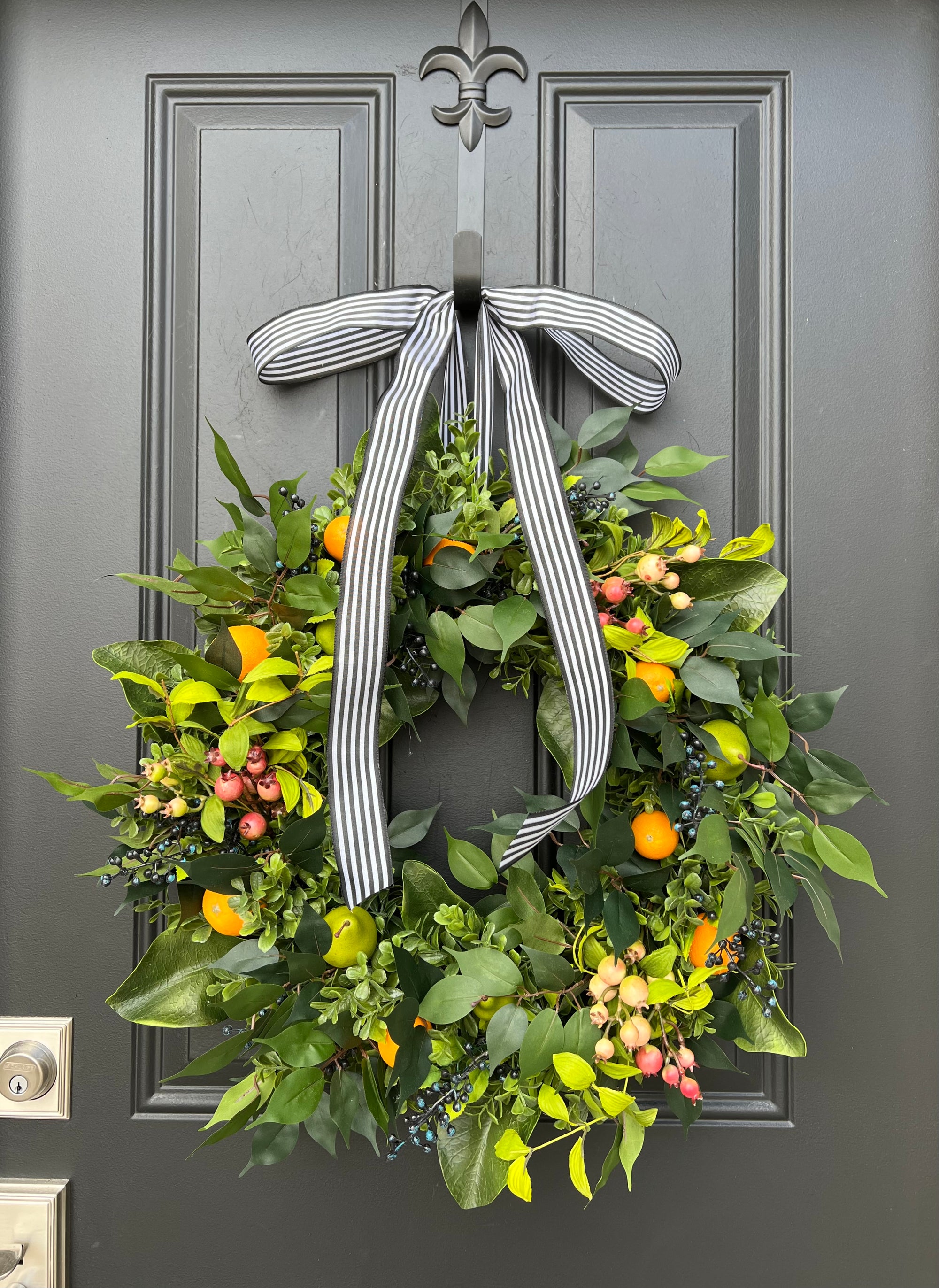 Summer Magnolia & Boxwood Wreath with Oranges and Blueberries