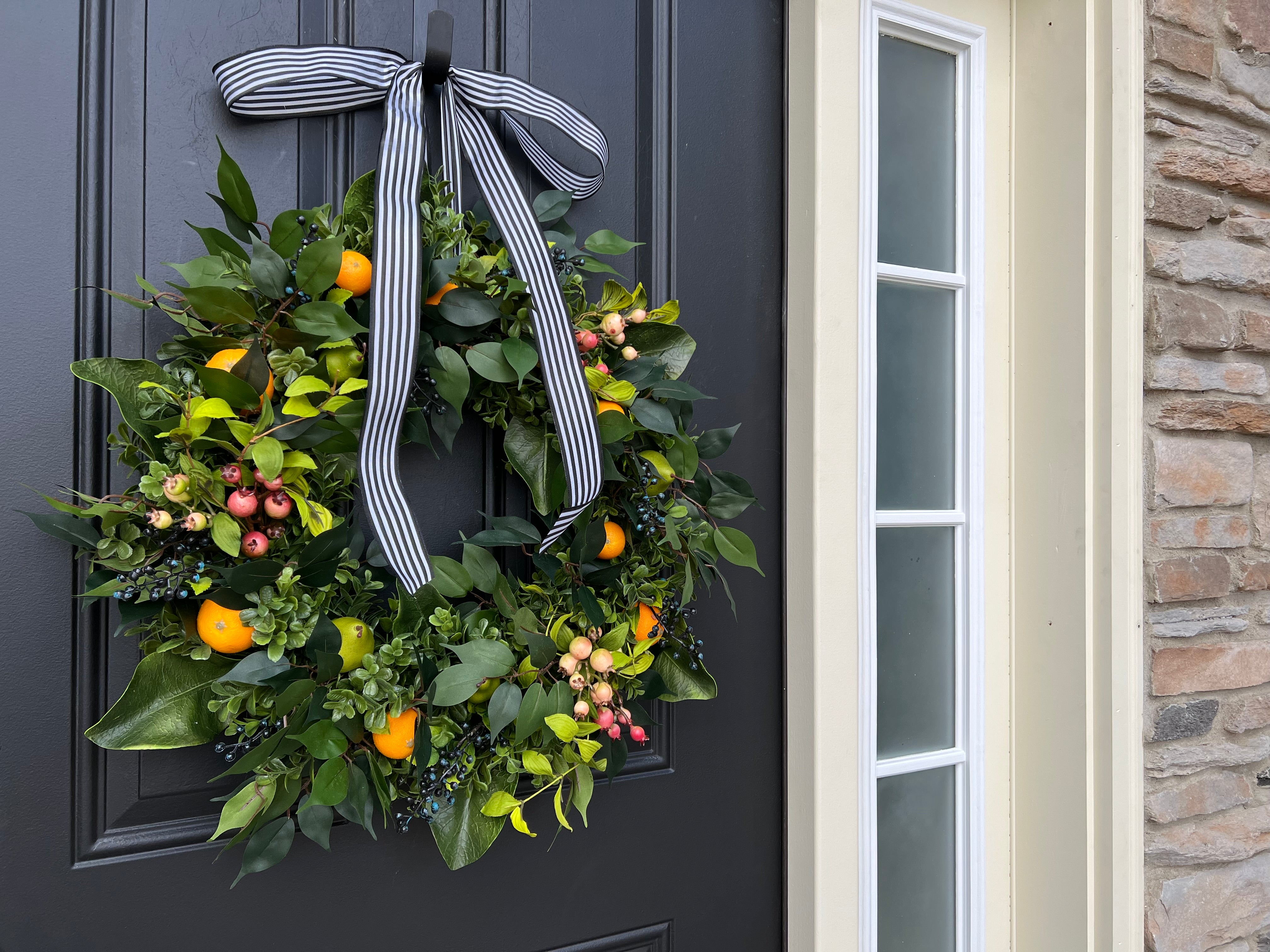 Spring Splendor Wreath with Oranges, Green Pears and Blueberries