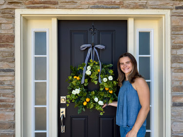 Summer Lemon Wreath with White Ranunculus & Blueberries | Handmade Front Door Decor