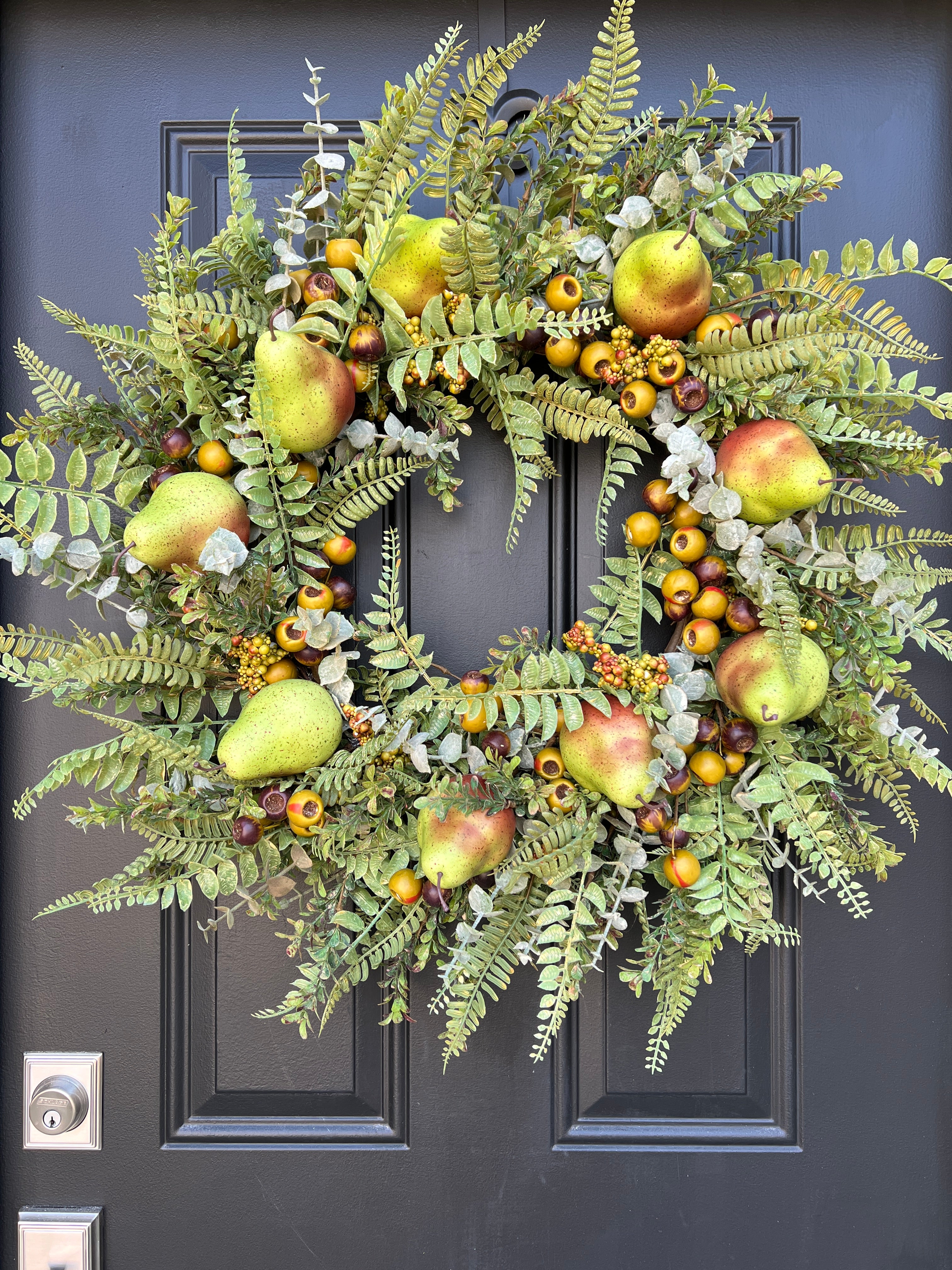 Green Pear Fall Wreath with Life-Size Fruit