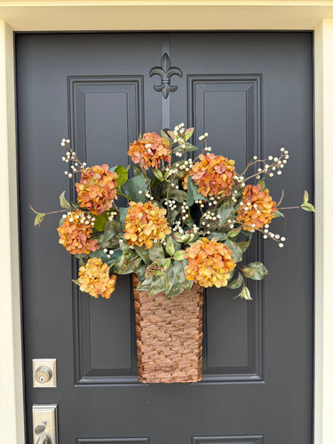 Autumn Hydrangea and Ivory Berry Basket Wreath