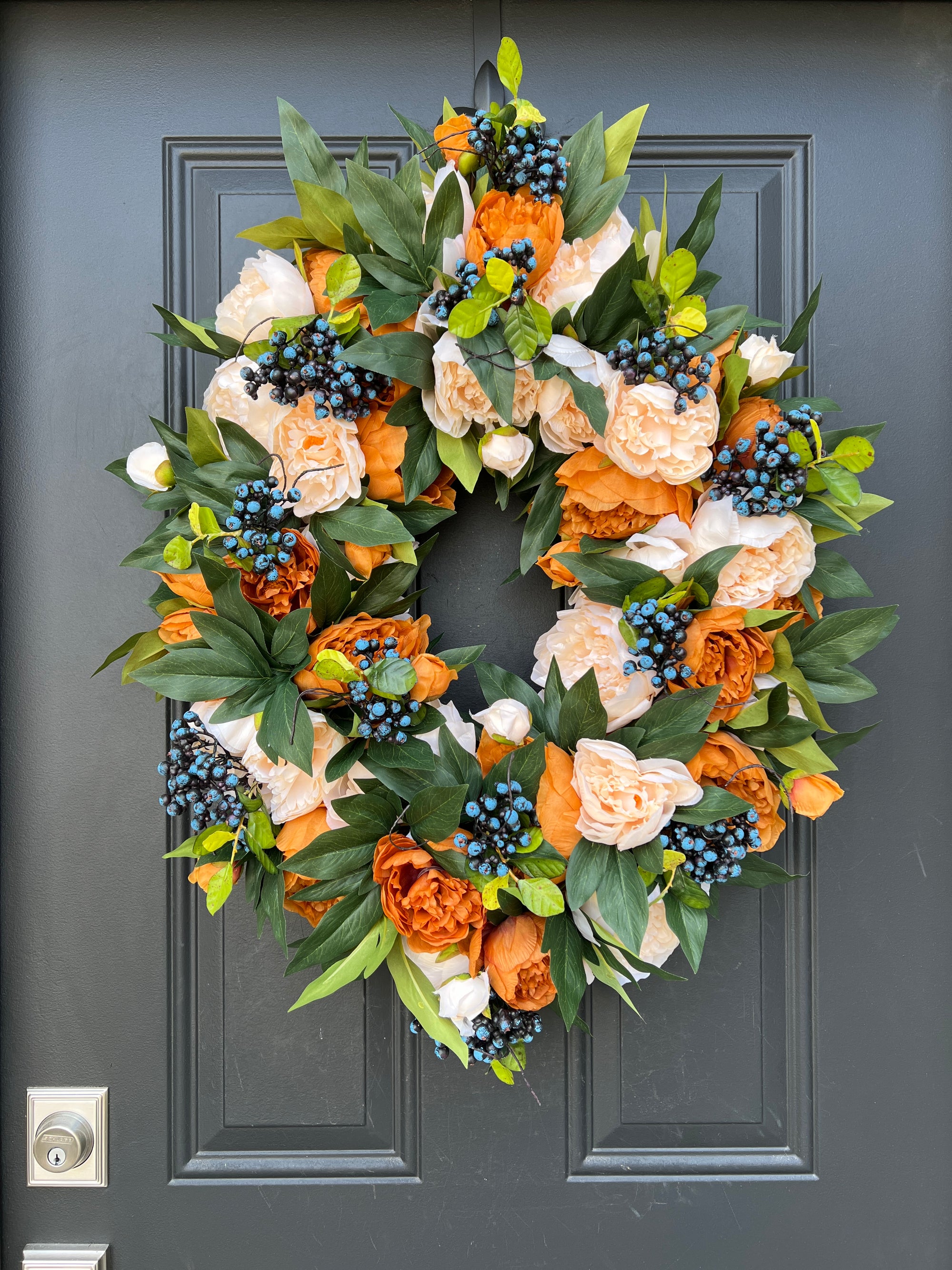 NEW Autumn Harvest Oval Wreath with Blueberries, Ready to Ship