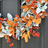 Farmhouse Fall Lamb's Ear Wreath with Orange Berry Clusters - TwoInspireYou