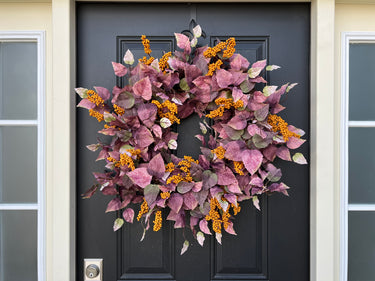 Fall Wreath with Purple Leaves and Orange Berry Clusters - TwoInspireYou