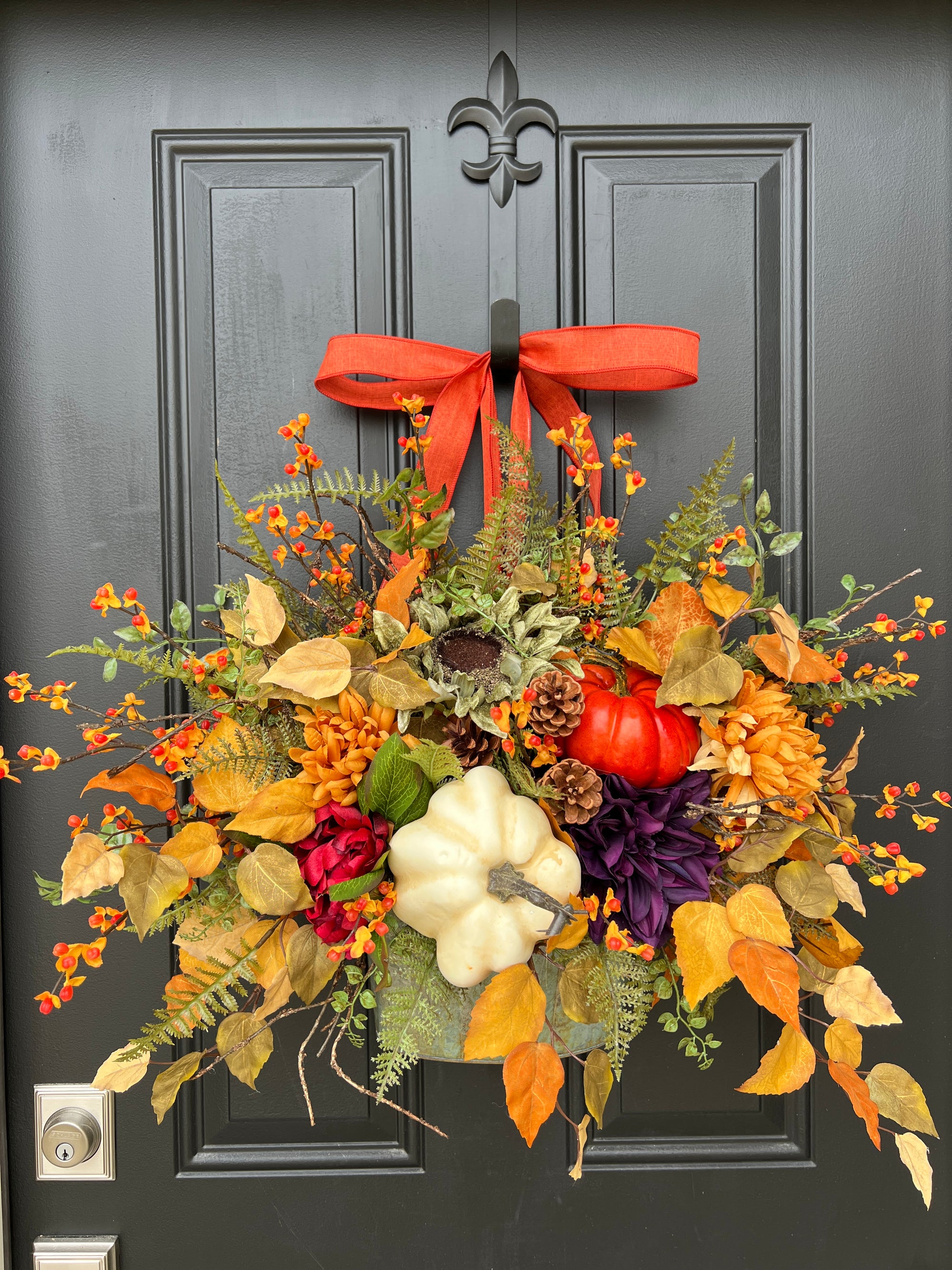 Fall Door Hanging with Sunflowers and Pumpkins, Cornucopia for the Front Door