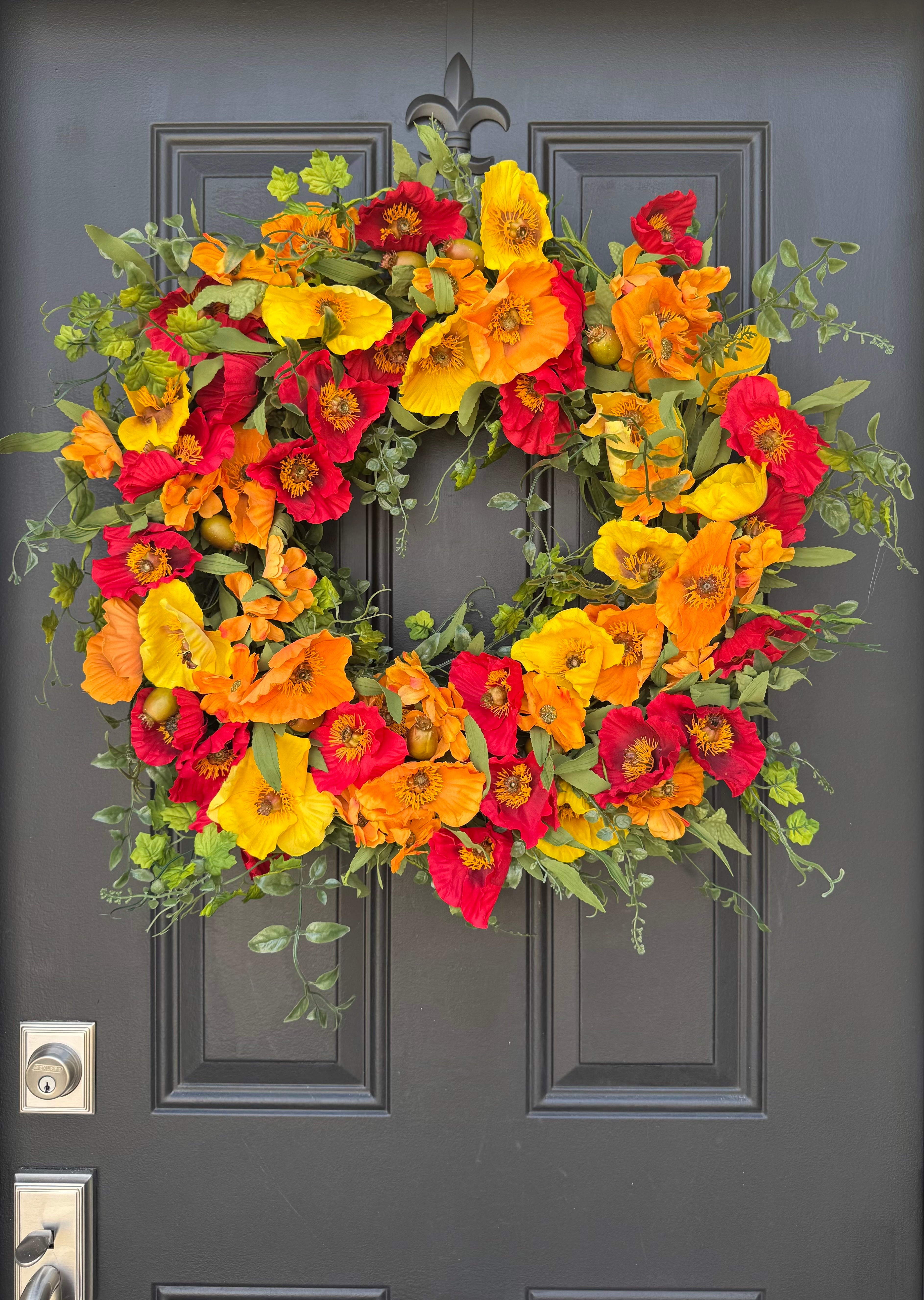Vibrant Orange, Yellow, and Red Poppy Wreath