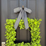 Square Green Leaf Wreath with Black and White Striped Bow - TwoInspireYou