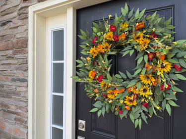 Sunflower & Autumn Leaf Wreath – Fall Front Door Decor - TwoInspireYou
