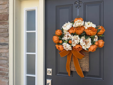 Caramel & Cream Peony Door Basket with Caramel Bow