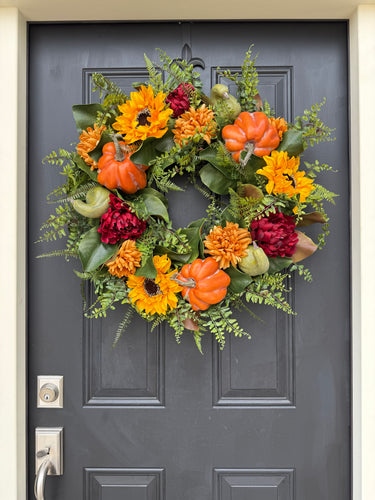 Autumn Abundance Pumpkin and Gourd Wreath - TwoInspireYou