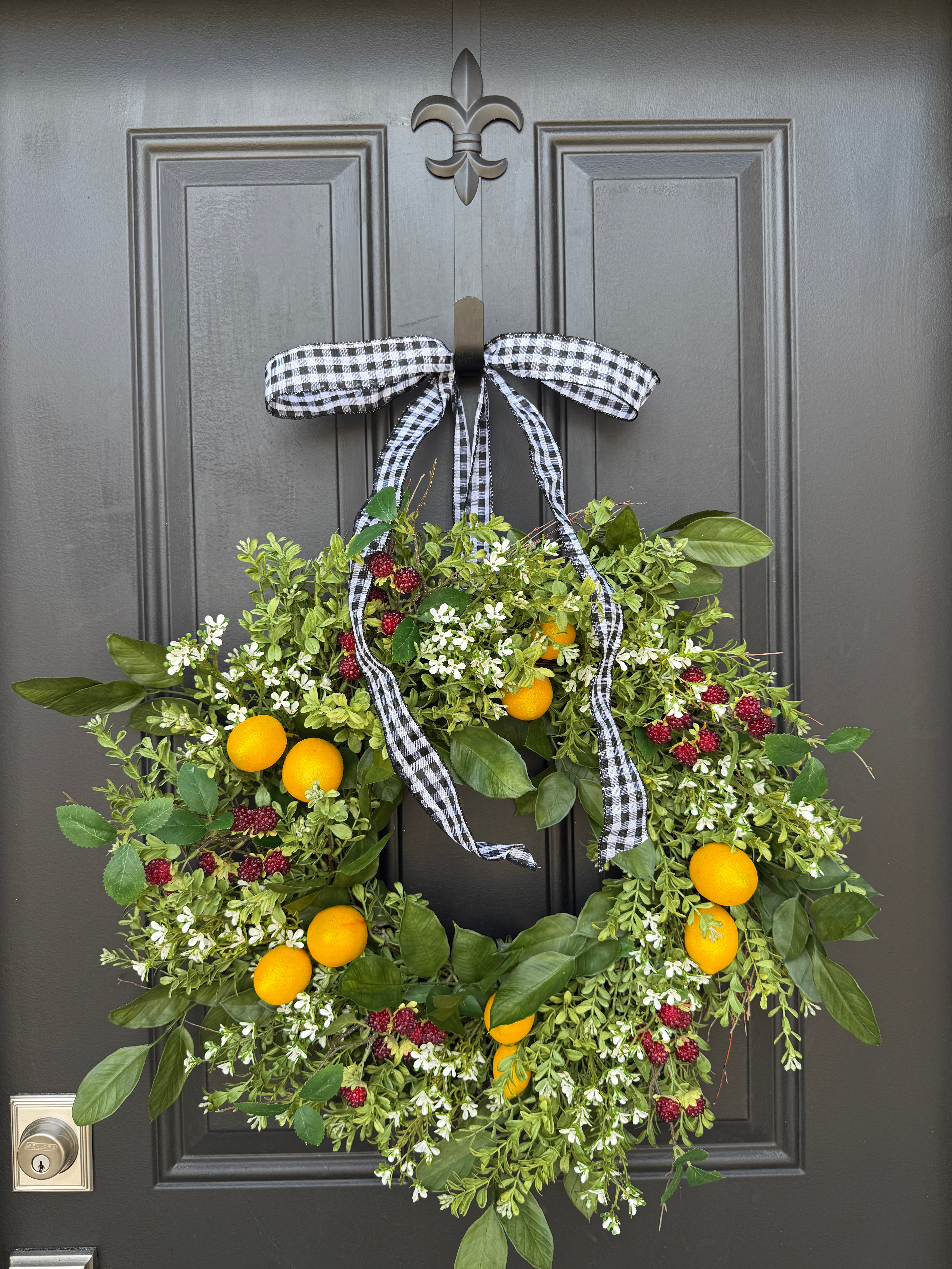 Wreath Raspberry Raspberry and Lemon Wreath - Handcrafted Summer Door Wreath 20