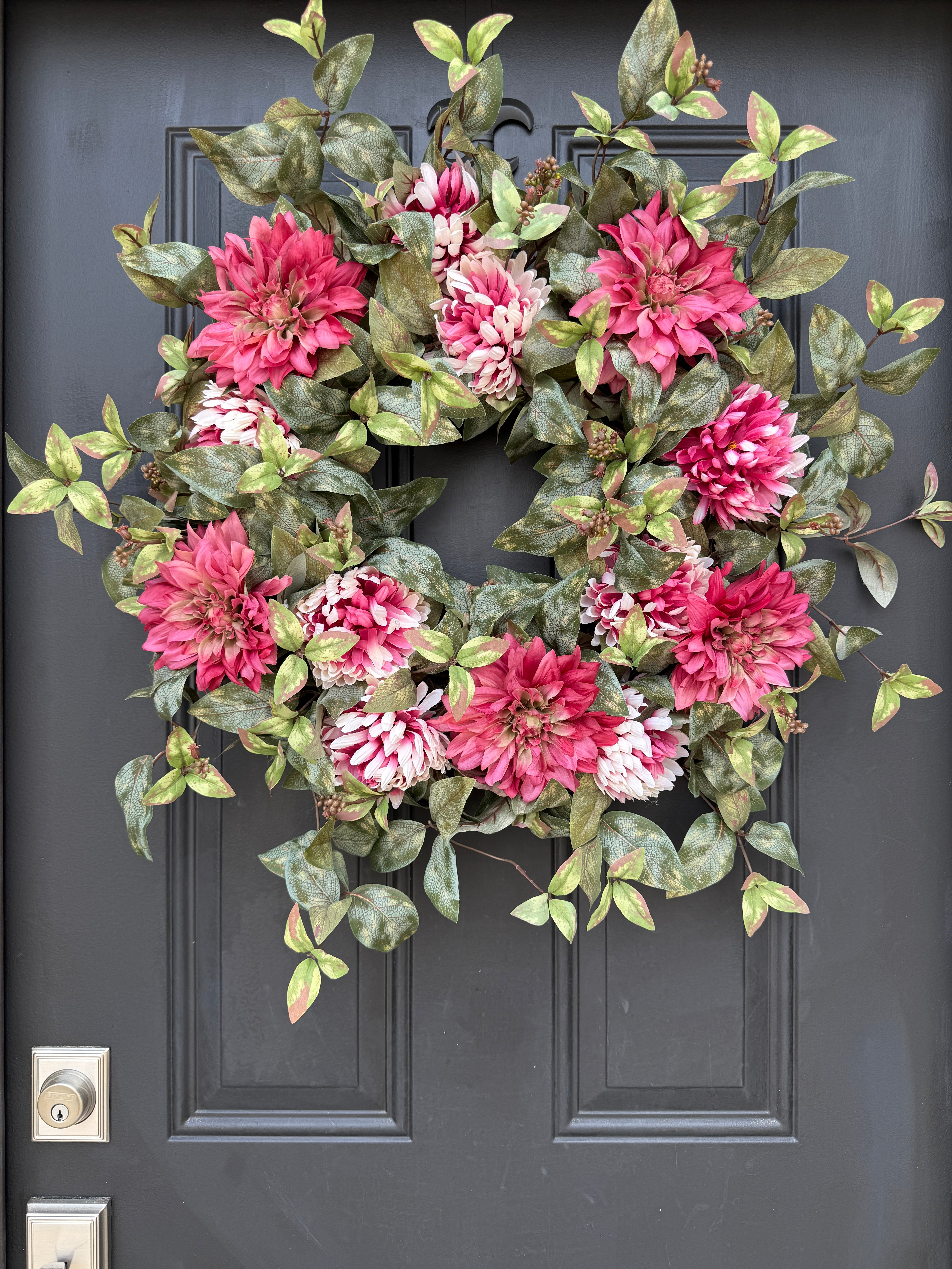 Pink Dahlia Fall Wreath – Rustic Autumn Door Decoration - TwoInspireYou