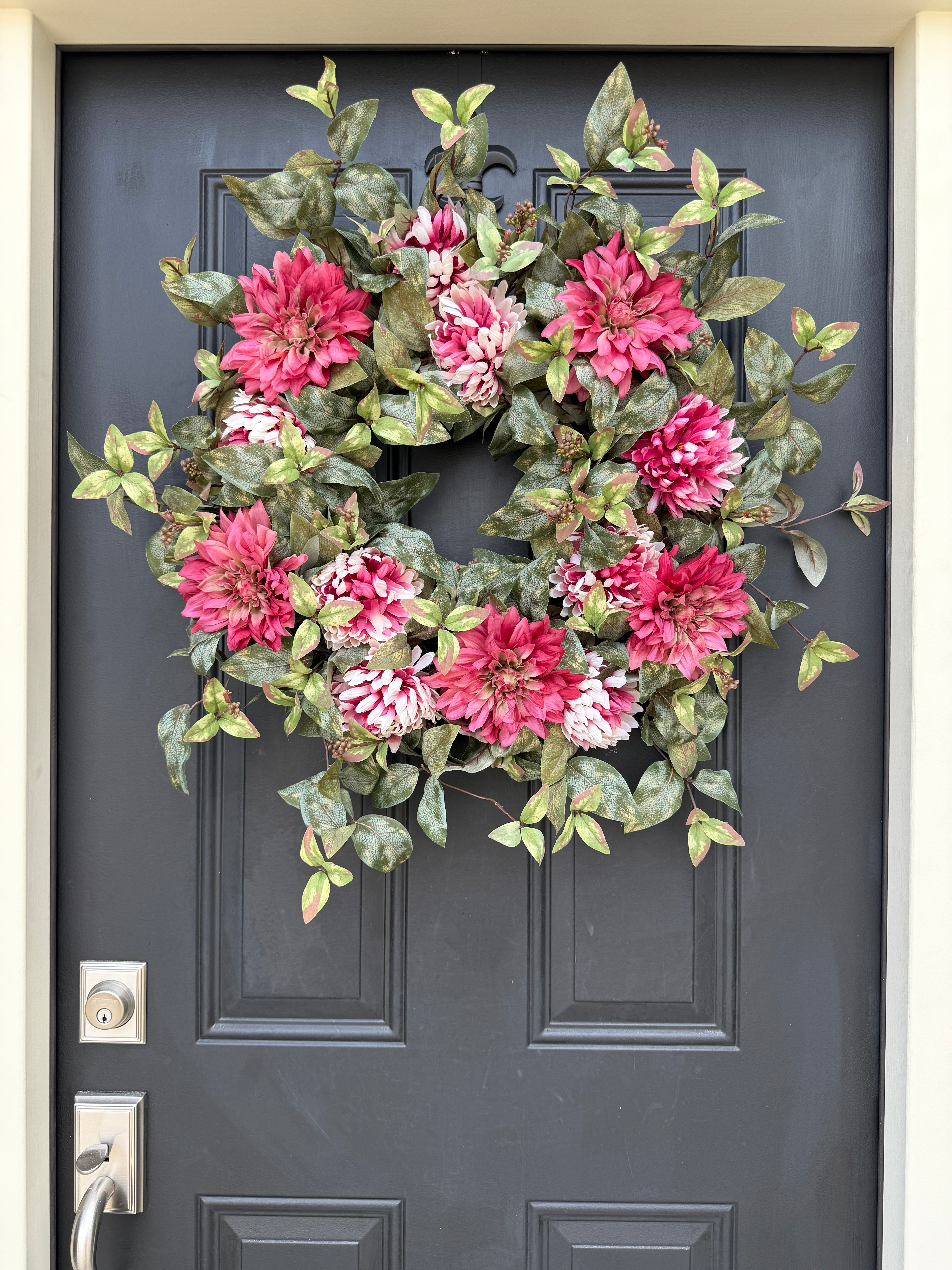 Pink Dahlia Fall Wreath – Rustic Autumn Door Decoration - TwoInspireYou