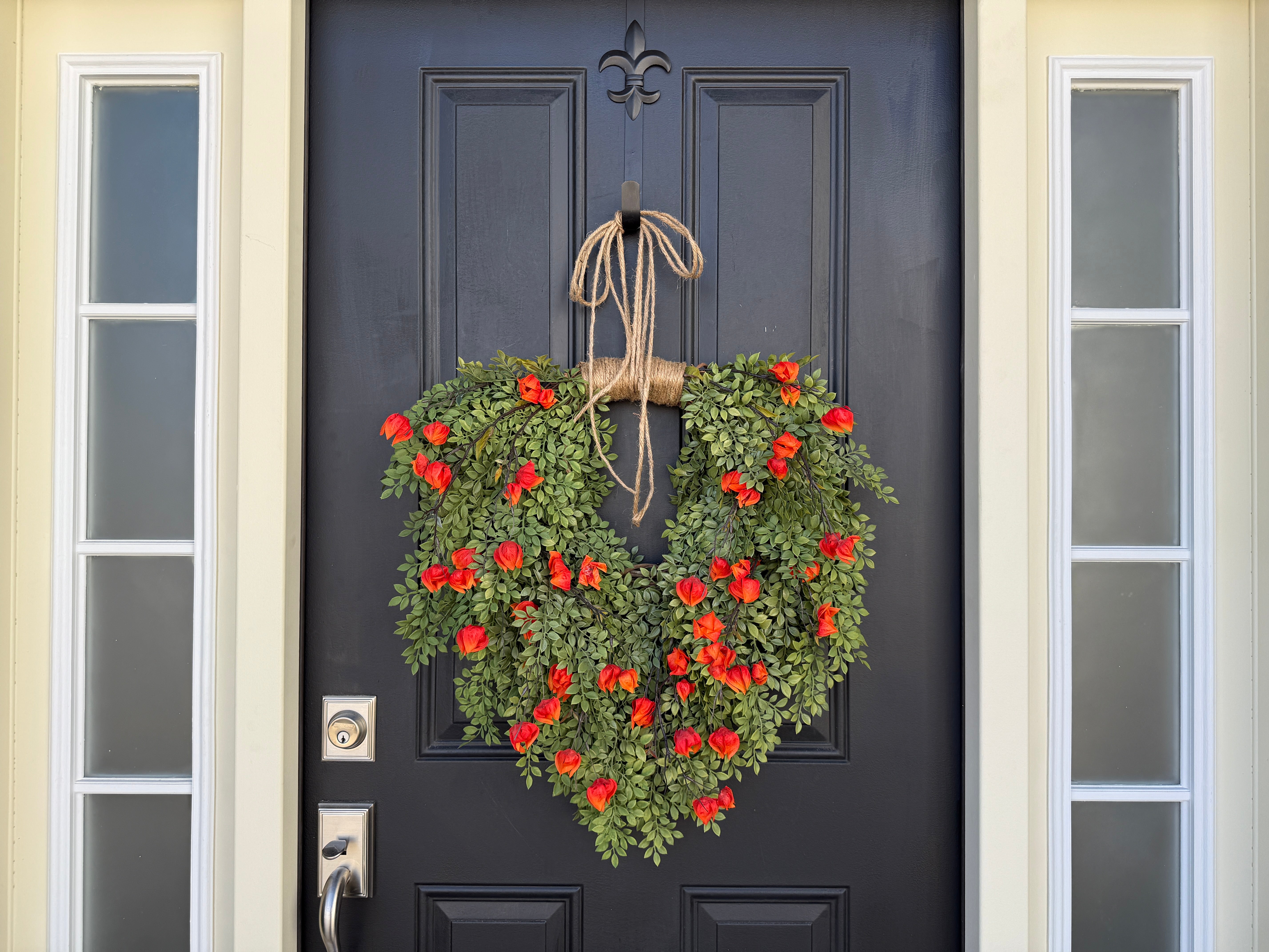 Heart-Shaped Fall Lantern Wreath – Rustic Orange Autumn Decor - TwoInspireYou