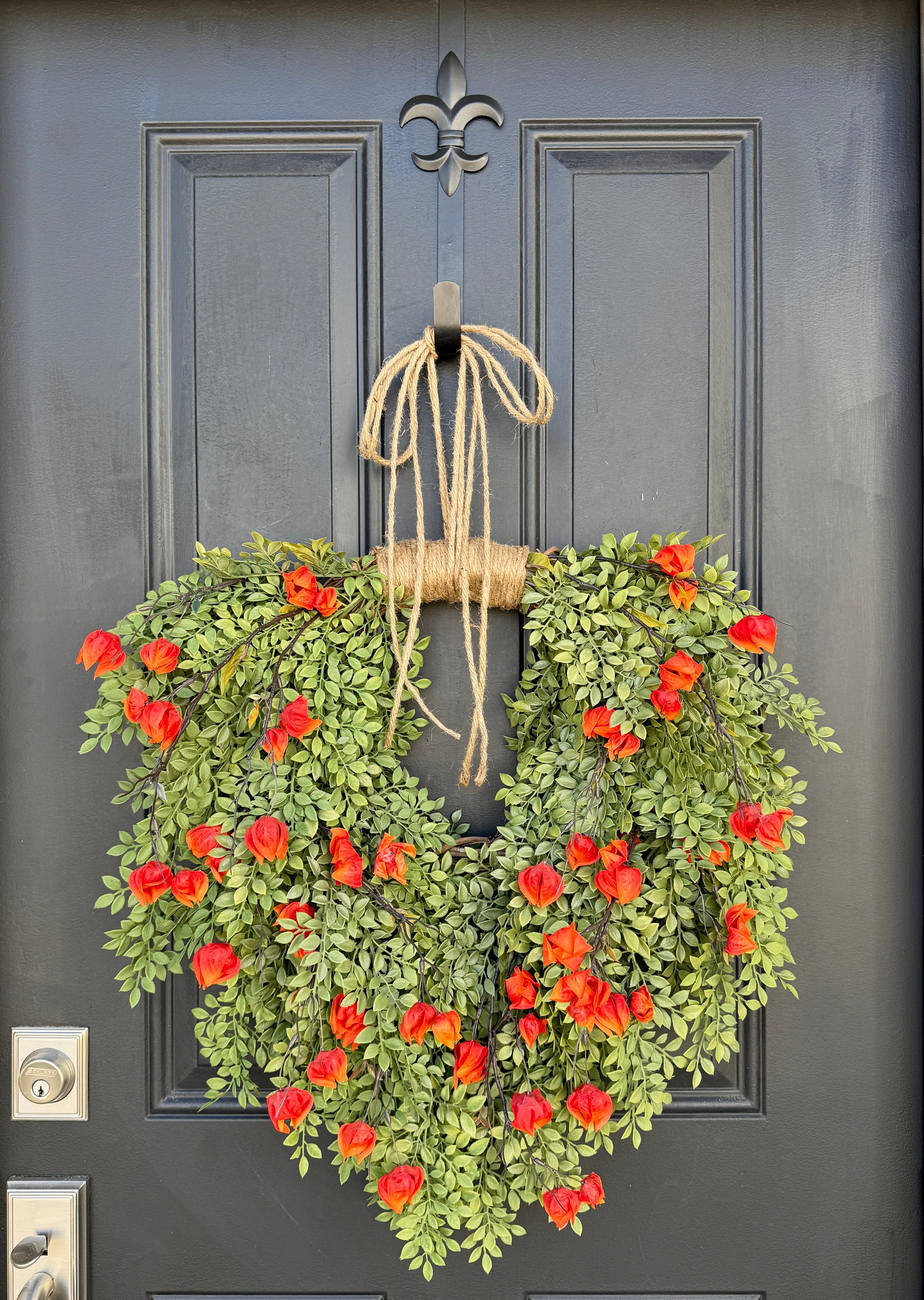 Heart-Shaped Fall Lantern Wreath – Rustic Orange Autumn Decor - TwoInspireYou