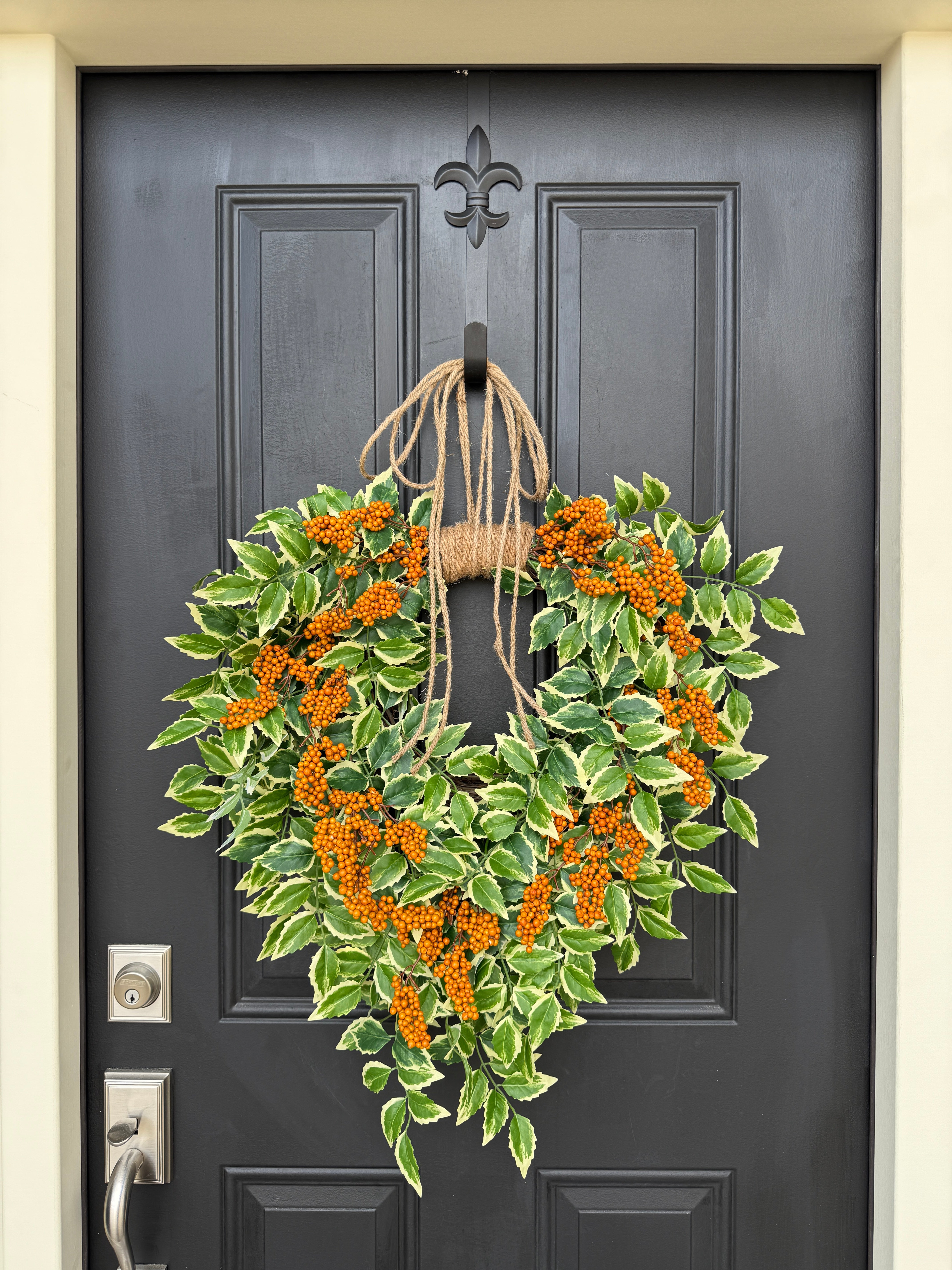 Cascading Fall Orange Berry & Greenery Wreath – Autumn Door Decor