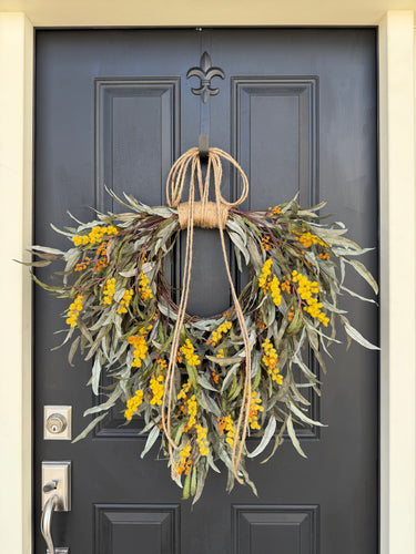 Yellow Berry Willow Fall Wreath with Twine – Rustic Autumn Decor - TwoInspireYou