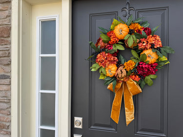 Pumpkin Floral Wreath with Caramel Velvet Bow