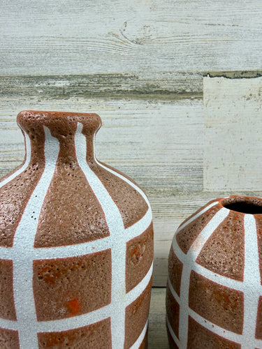 Rust Brown & White Grid Vases | Modern Decorative Vases