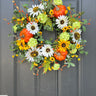 Orange Pumpkin Wreath with White and Yellow Sunflowers - TwoInspireYou