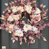 White Mum & Purple Leaves Fall Wreath – Elegant Autumn Door Decoration - TwoInspireYou