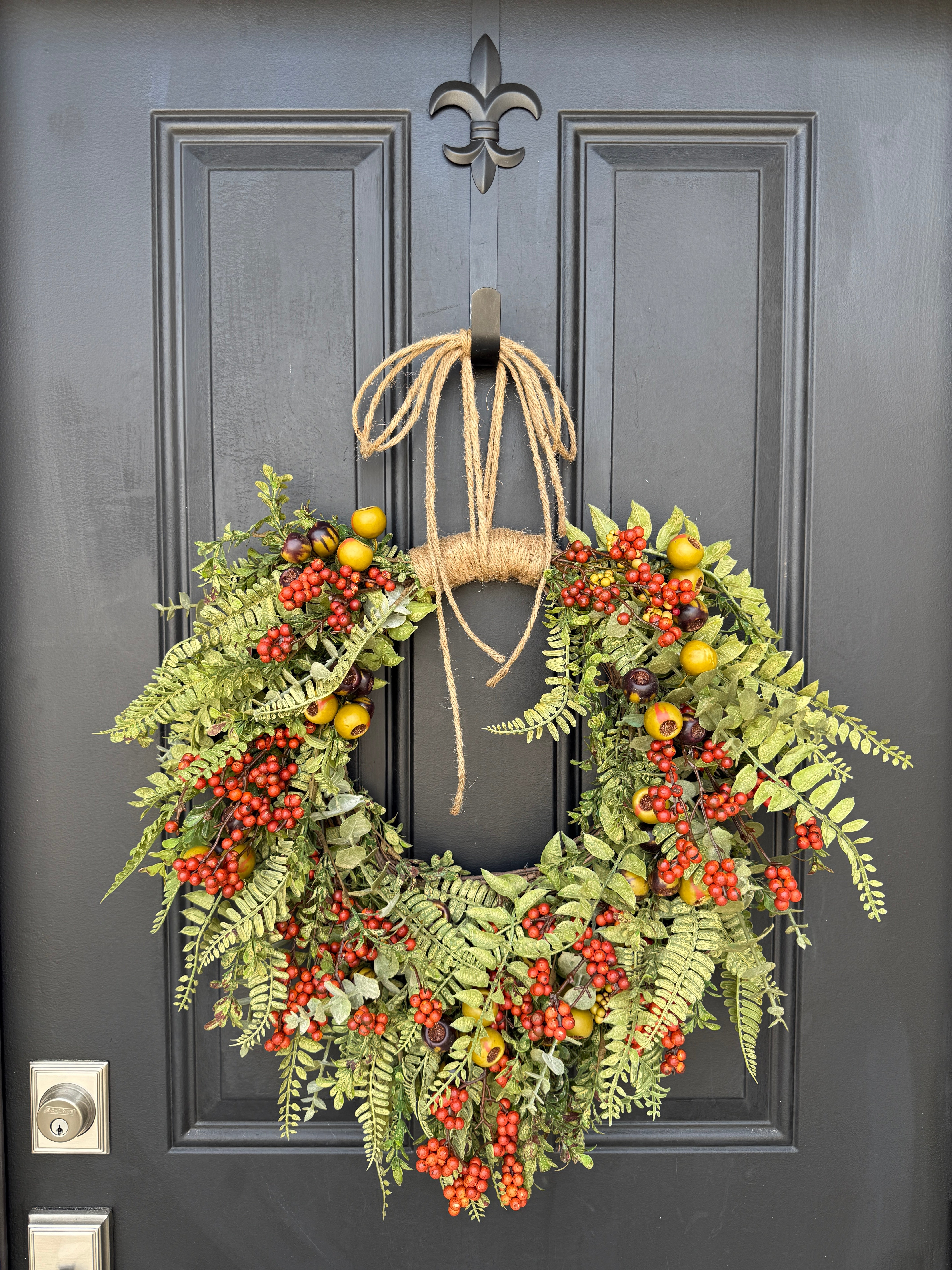 Harvest Eucalyptus & Rust Berry Fall Wreath – Rustic Autumn Door Decoration