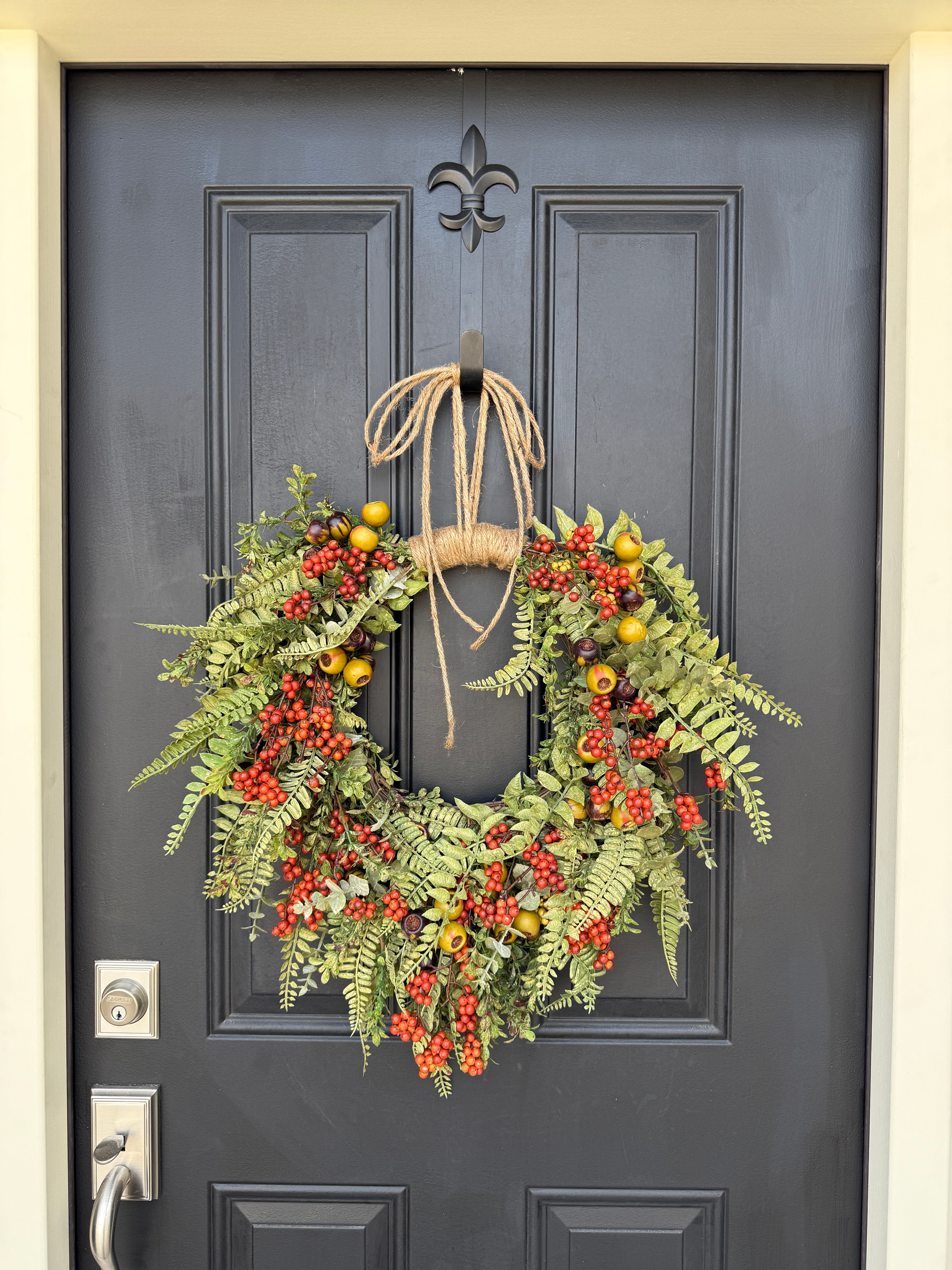 Harvest Eucalyptus & Rust Berry Fall Wreath – Rustic Autumn Door Decoration