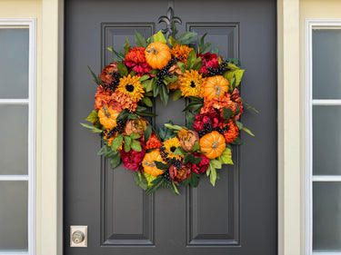 Pumpkin and Burgundy Floral Fall Wreath
