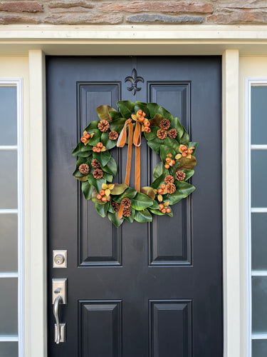 Golden Hour Magnolia and Pinecones Wreath - TwoInspireYou