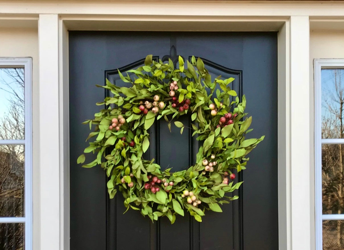 Year Round Boxwood Wreath - Lush Boxwood and Crabapple