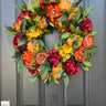 Autumn Sunset Wreath with Fall Hydrangeas, Peonies and Pumpkins - TwoInspireYou