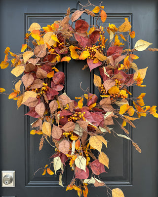 Autumn Harvest Teardrop Wreath with Red, Yellow & Orange Leaves - TwoInspireYou