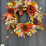 Pumpkin & Sunflower Fall Wreath with Pinecones and Autumn Leaves - TwoInspireYou