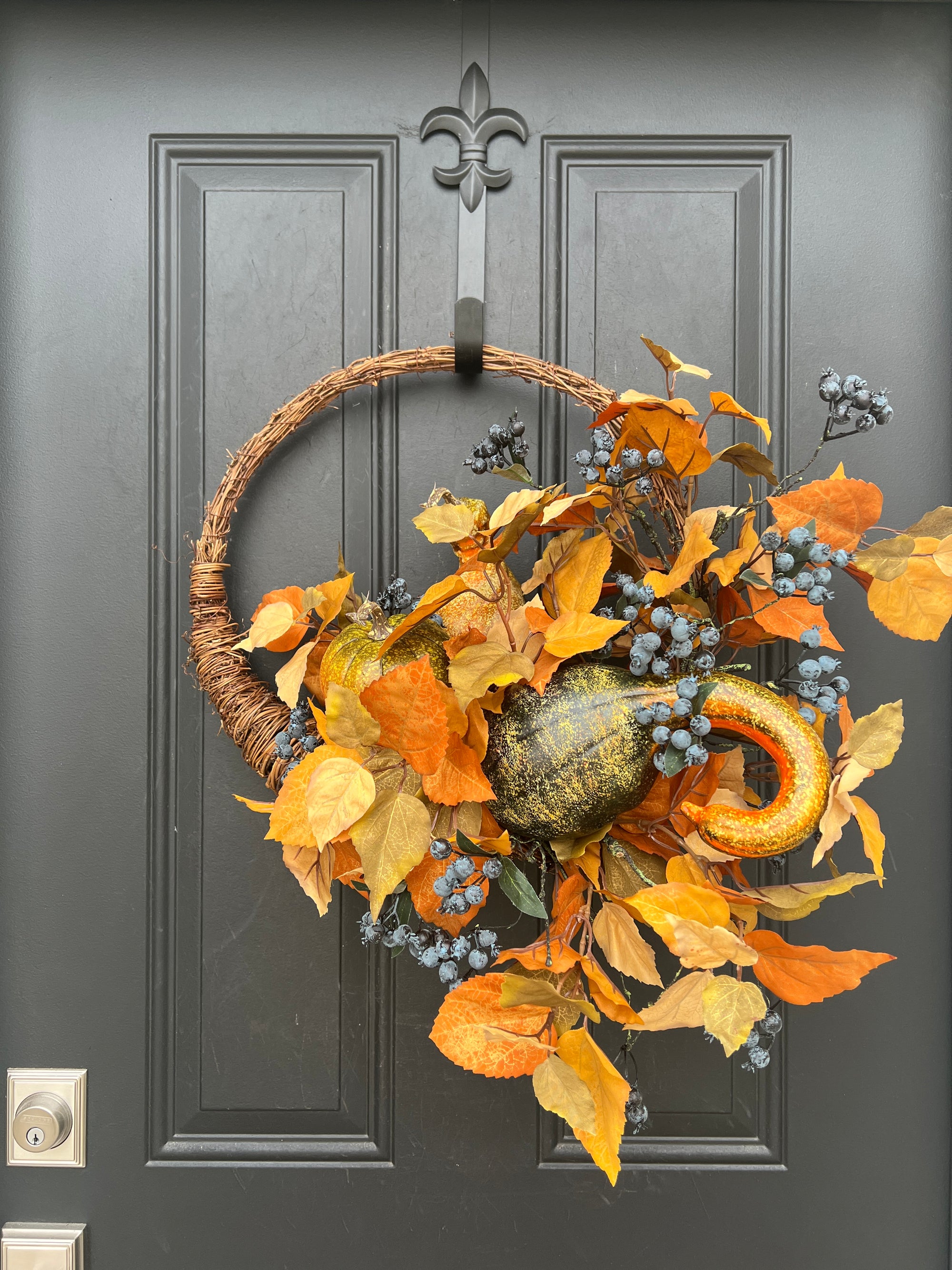 An Abundant Harvest Cornucopia Door Wreath, Thanksgiving Cornucopia Wreath