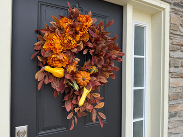 Rust Bay Leaf Pumpkin and Gourd Cascading Wreath