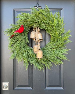 Cedar and Juniper Wreath with Decorative Gold Hanging Bells - TwoInspireYou