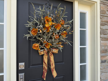 Rust Magnolia Fall Door Bouquet with White Berries