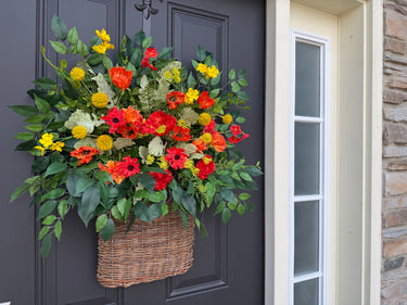 Red and Orange Poppy Wildflower Fall Door Basket