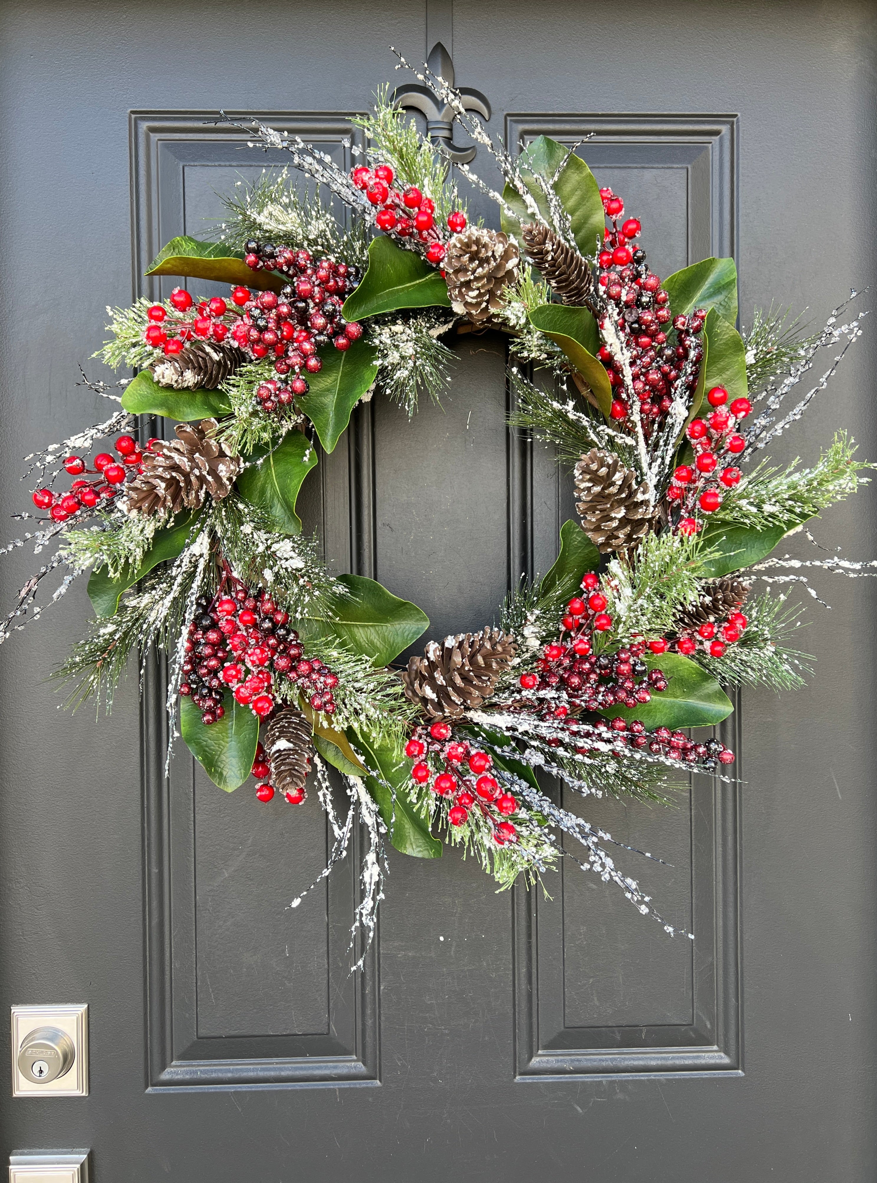 Classic Christmas Wreath with Magnolia and Berries