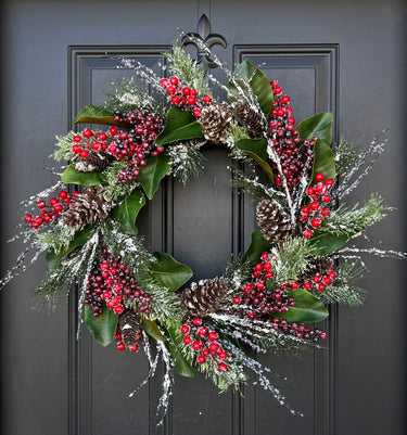 Classic Christmas Wreath with Magnolia and Berries - TwoInspireYou