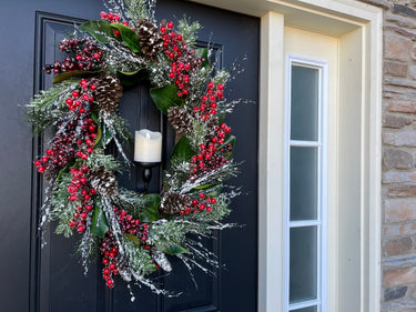 Classic Oval Christmas Wreath with Flickering Candle - TwoInspireYou