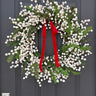White Berry Christmas Wreath | Winter Door Décor with Red Velvet Ribbon - TwoInspireYou